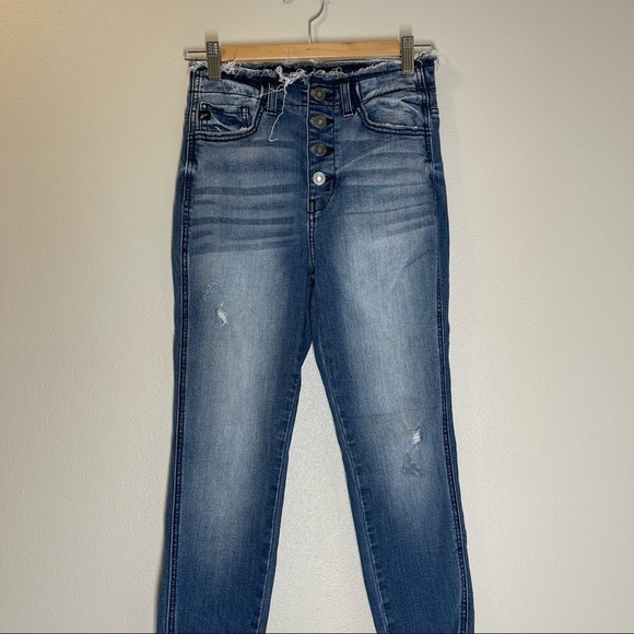 KanCan Bethany High Rise Ankle Skinny Jeans Size 26 Distressed Raw Hem Buttons - Picture 4 of 12